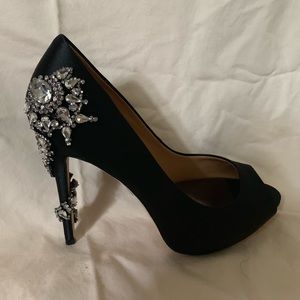 COPY - Black satin evening shoe with crystal studs